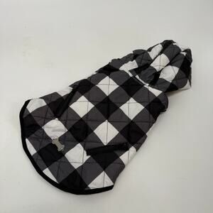 Barkley & Finn Dog Jacket Size S Black White Buffalo Check Hooded Lined Quilted